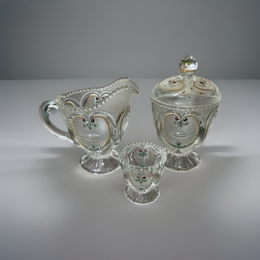 Antique EAPG Set Sugar Bowl/ Candy Dish, Toothpick Holder, Creamer.